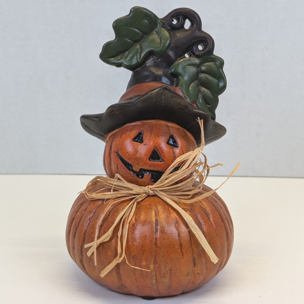 🎃 Pier 1 Halloween Pumpkin Scarecrow Ceramic Statue Decoration Fall Autumn VTG